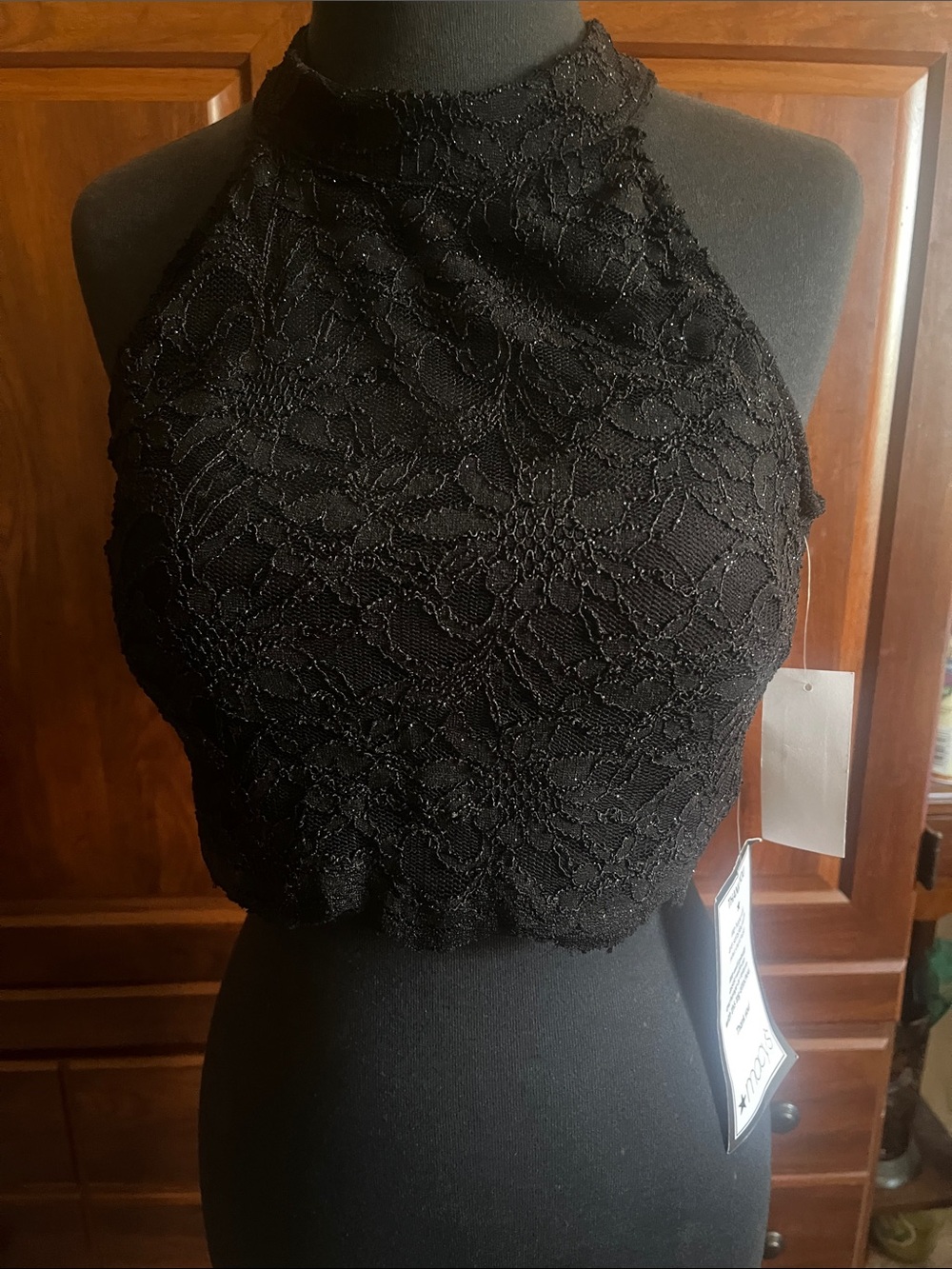 Black Lace Halter Crop Top